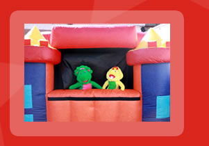 Titeres gigantes y teatrinos inflables para fiestas infantiles.
